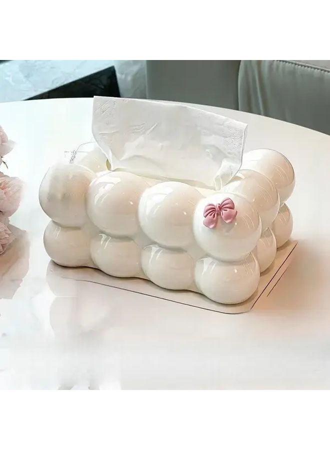 حامل علبة المناديل على شكل سحابة بيضاء مع ربطة للصالة غرفة النوم المطبخ - Image 1